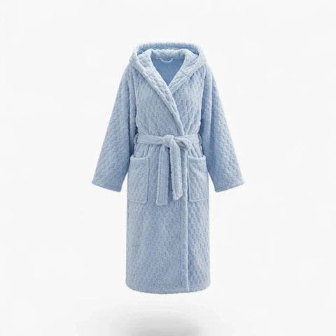 Peignoir Femme Hiver – Polaire à Capuche Bleu Ciel