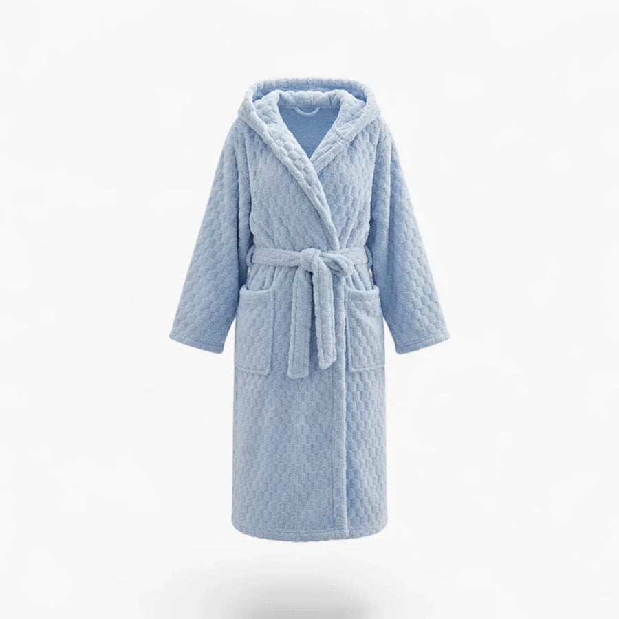 Peignoir Femme Hiver – Polaire à Capuche Bleu Ciel
