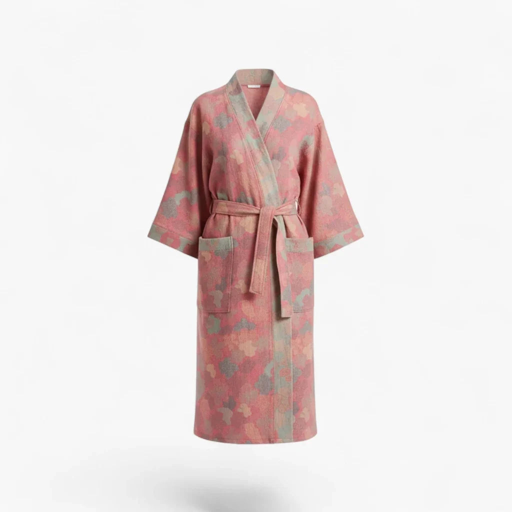 Peignoir Femme Coton – Style Japonais Rose à Motifs Nuageux