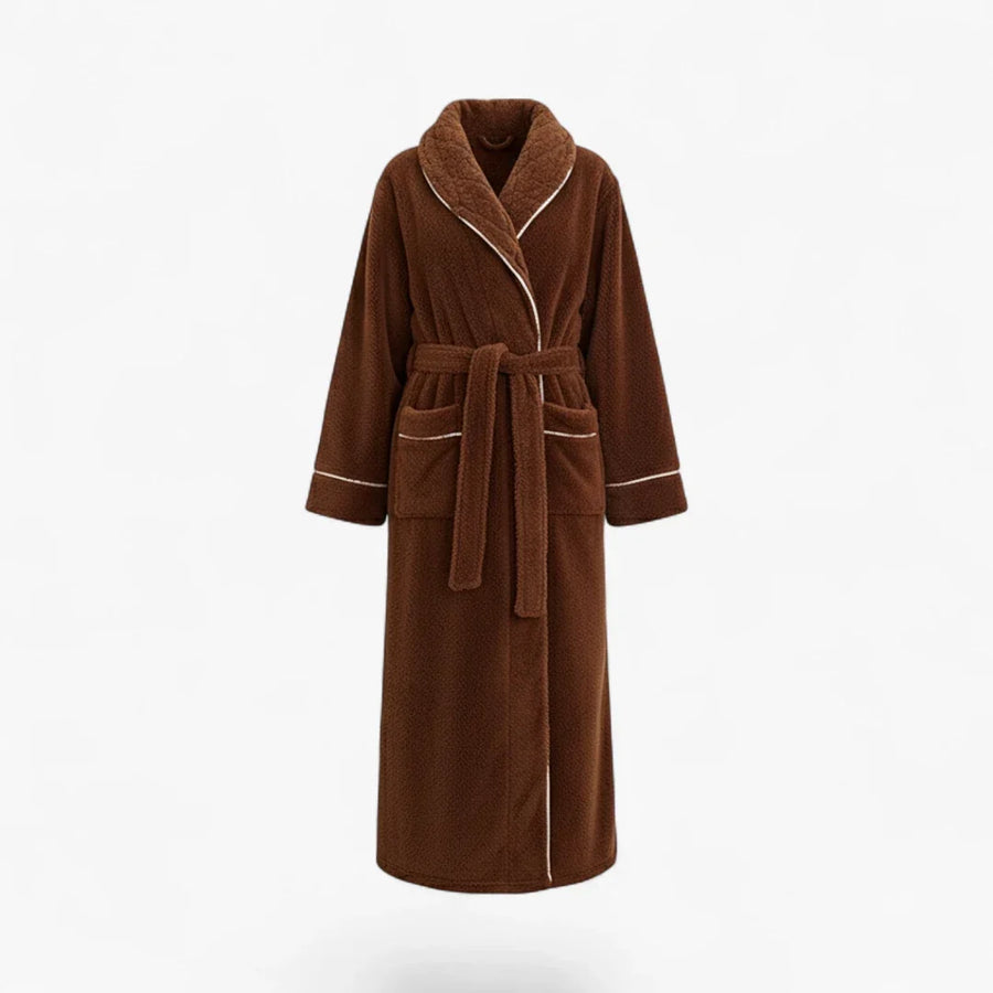 Peignoir Femme Long – Flanelle Marron Épais