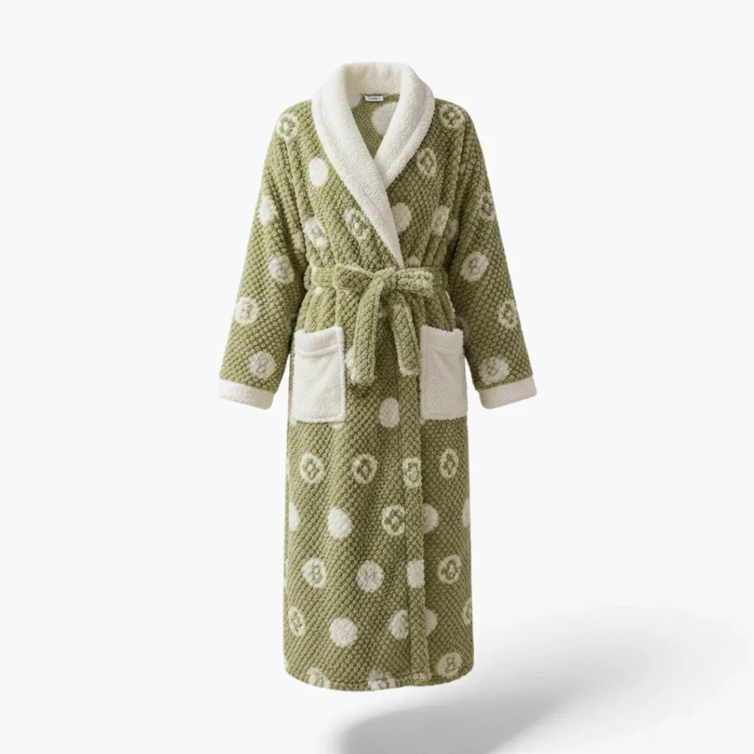 Peignoir Femme – Vert à Pois en Polaire