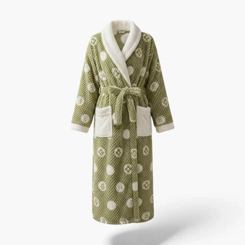 Peignoir Femme – Vert à Pois en Polaire