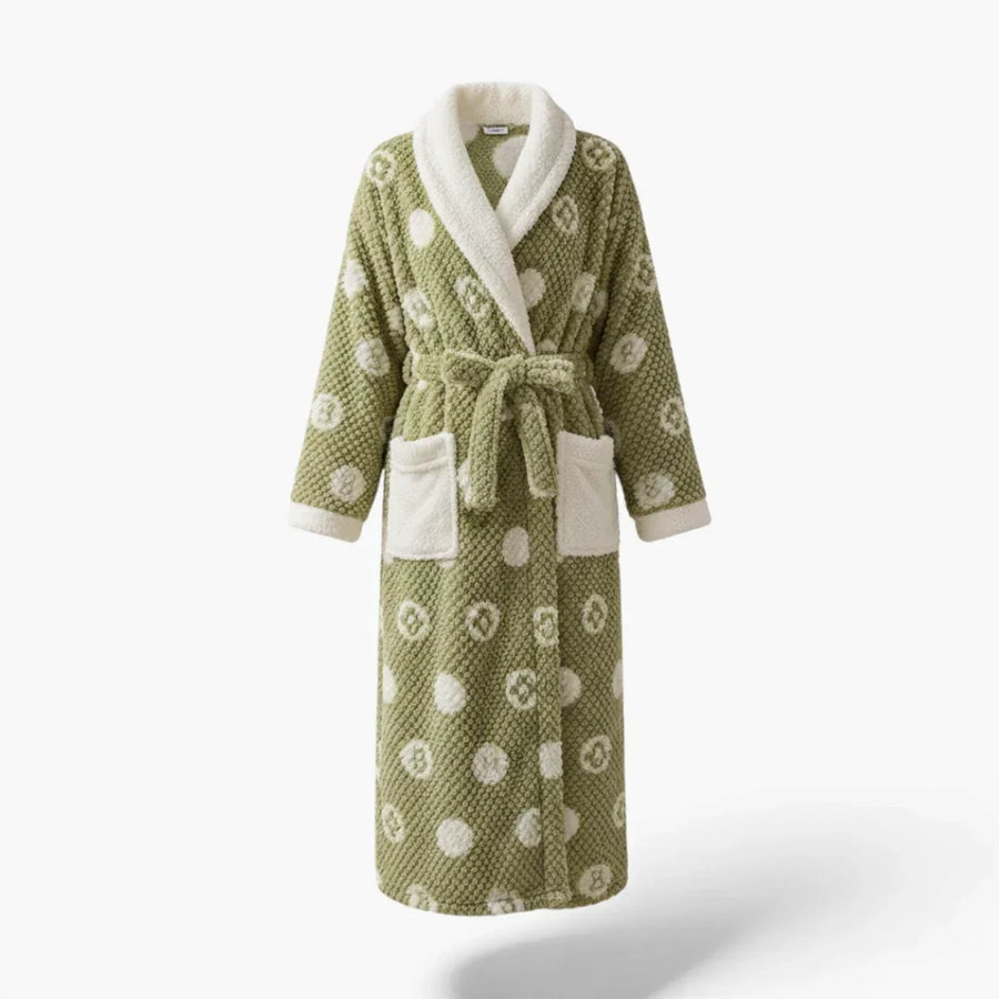 Peignoir Femme – Vert à Pois en Polaire