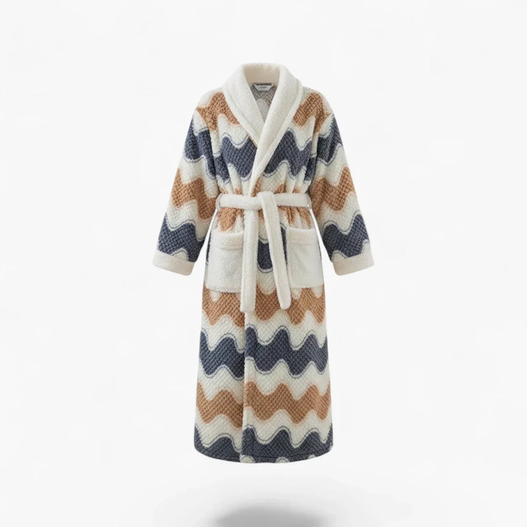 Peignoir Femme Hiver – En Polaire Long à Motifs Ondulés Multicolores