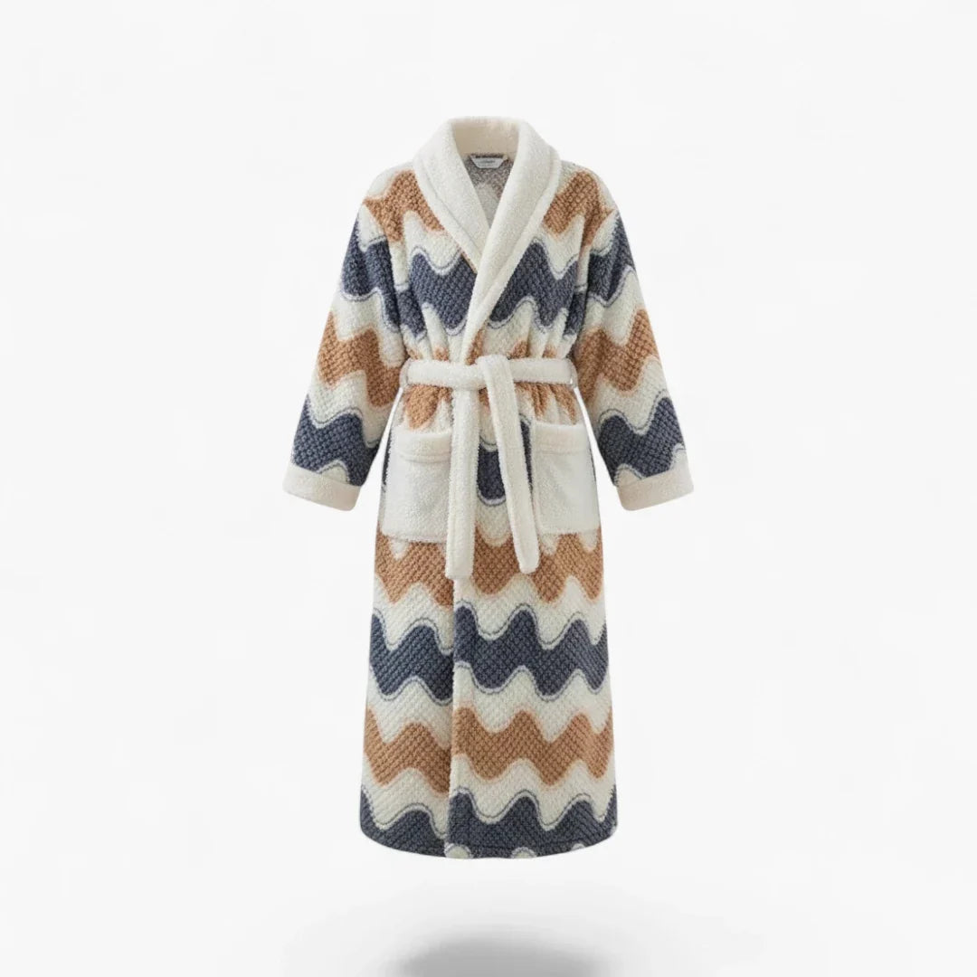 Peignoir Femme Hiver – En Polaire Long à Motifs Ondulés Multicolores