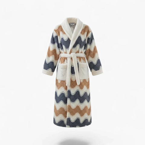 Peignoir Femme Hiver – En Polaire Long à Motifs Ondulés Multicolores