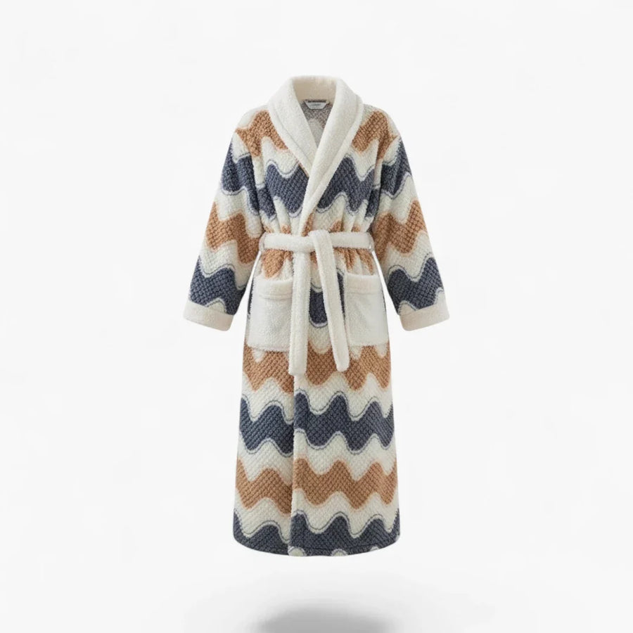 Peignoir Femme Hiver – En Polaire Long à Motifs Ondulés Multicolores