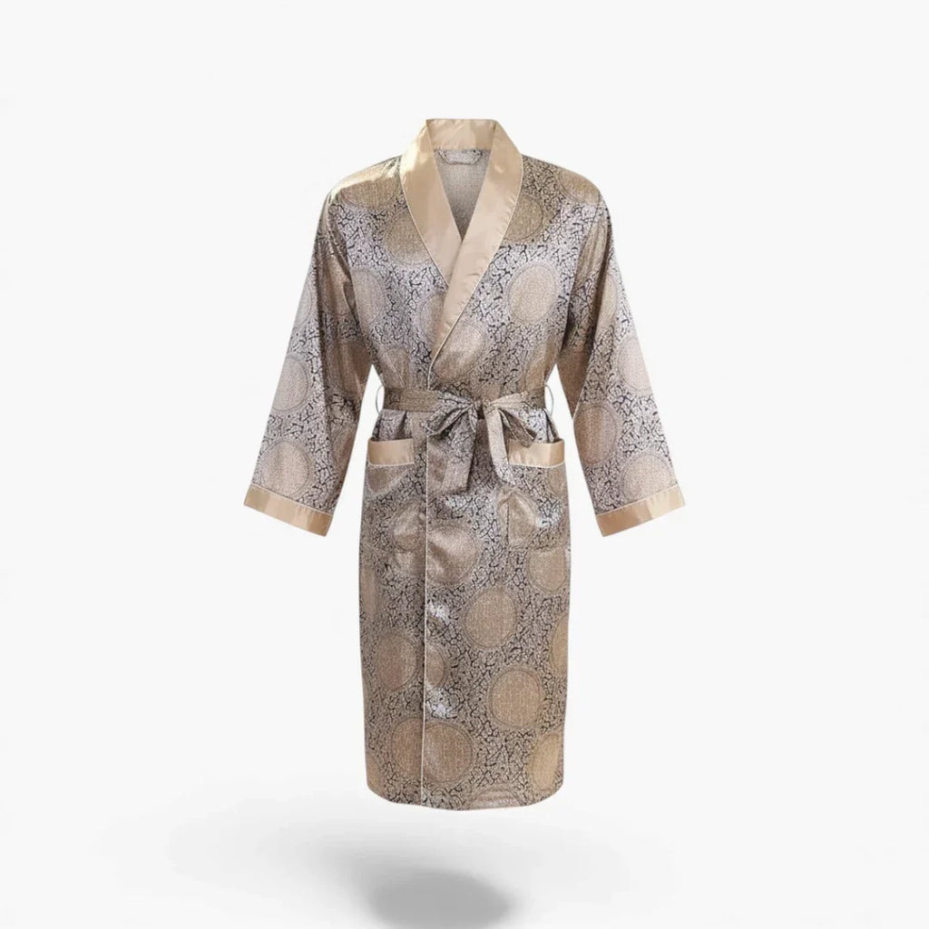 Peignoir Homme en Satin – Couleur Doré à Motifs Asiatiques