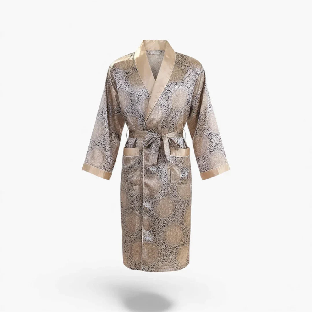 Peignoir Homme en Satin – Couleur Doré à Motifs Asiatiques