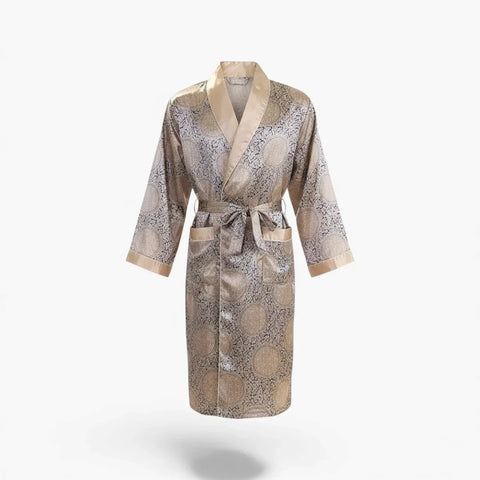 Peignoir Homme en Satin – Couleur Doré à Motifs Asiatiques