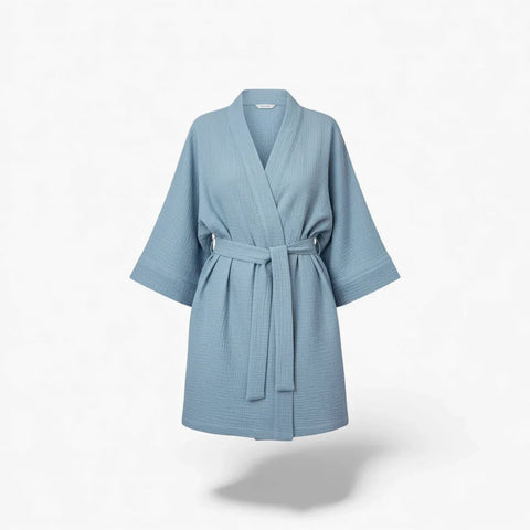 Peignoir Femme – En Coton Bleu Clair Court