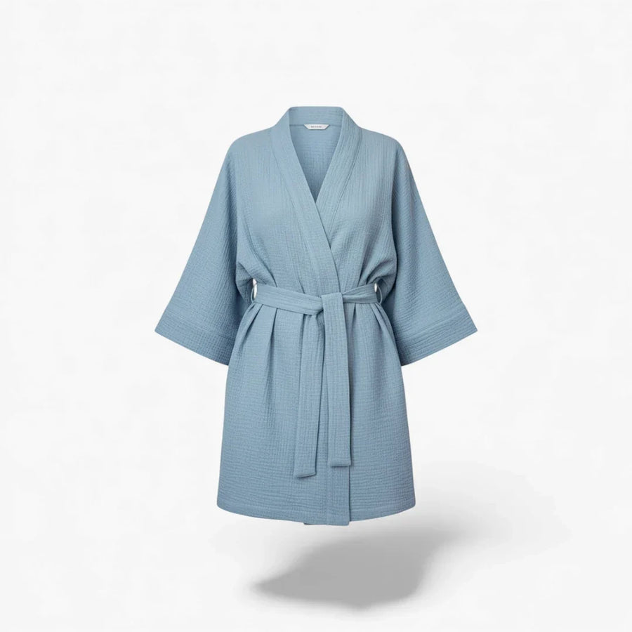 Peignoir Femme – En Coton Bleu Clair Court