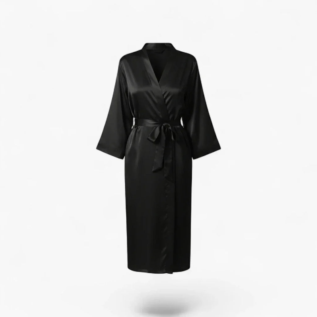 Peignoir Femme Satin – Noir Long Élégant et Léger