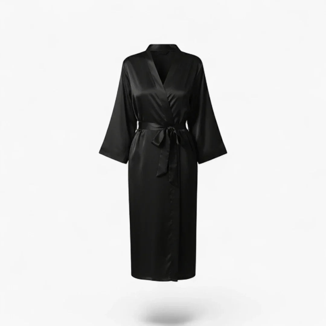 Peignoir Femme Satin – Noir Long Élégant et Léger