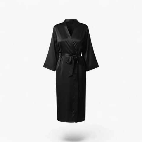 Peignoir Femme Satin – Noir Long Élégant et Léger
