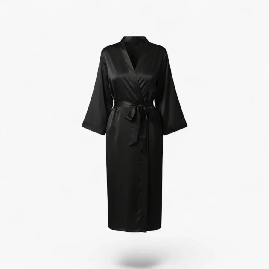 Peignoir Femme Satin – Noir Long Élégant et Léger