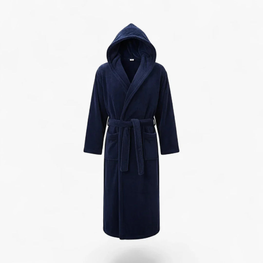 Peignoir Homme Capuche Polaire Long Bleu Marine