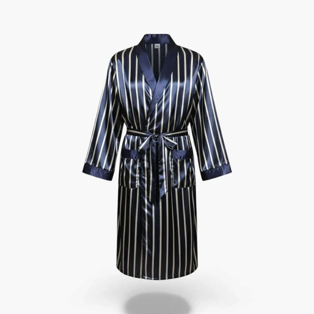 Peignoir Homme – En Satin Bleu à Rayures