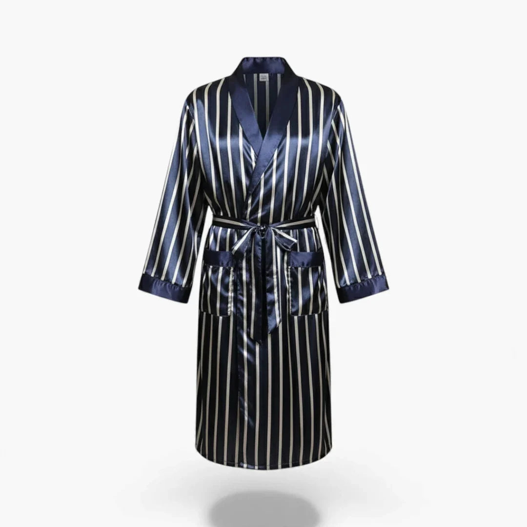 Peignoir Homme – En Satin Bleu à Rayures