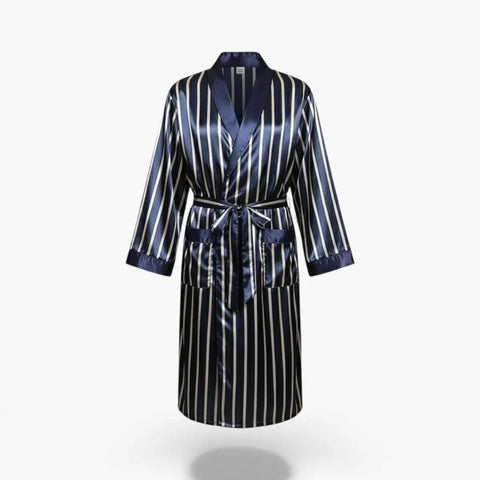 Peignoir Homme – En Satin Bleu à Rayures