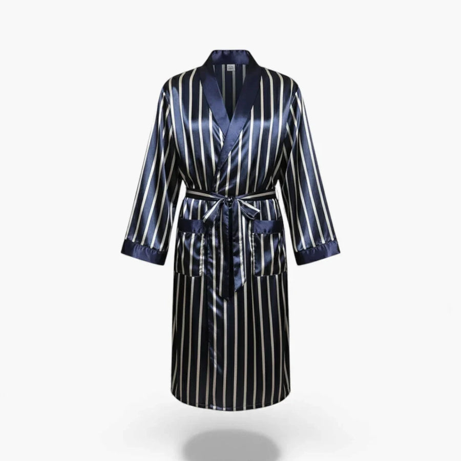 Peignoir Homme – En Satin Bleu à Rayures