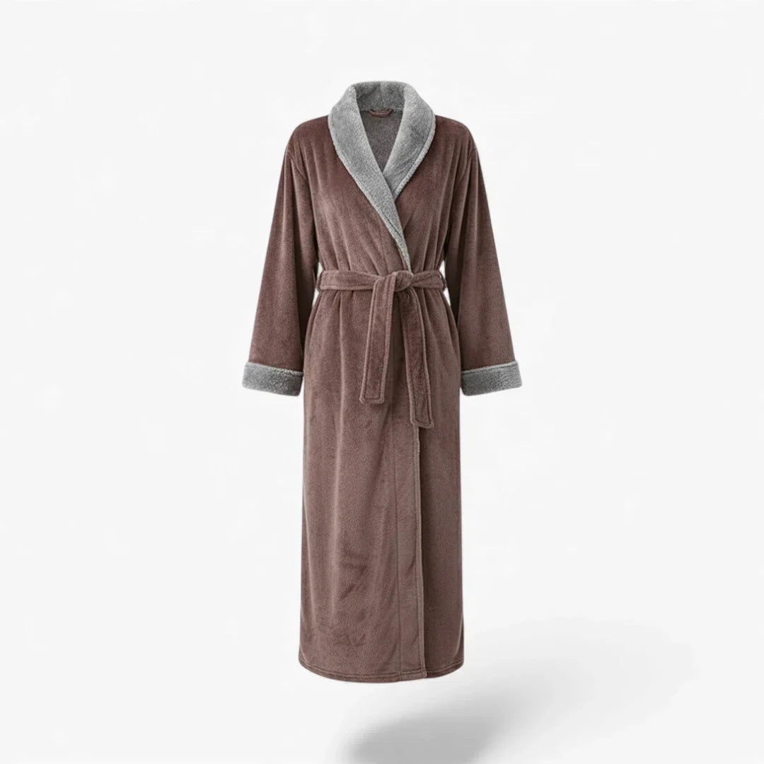 Peignoir Femme – Hiver Marron Long en Flanelle
