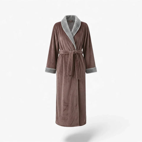 Peignoir Femme – Hiver Marron Long en Flanelle