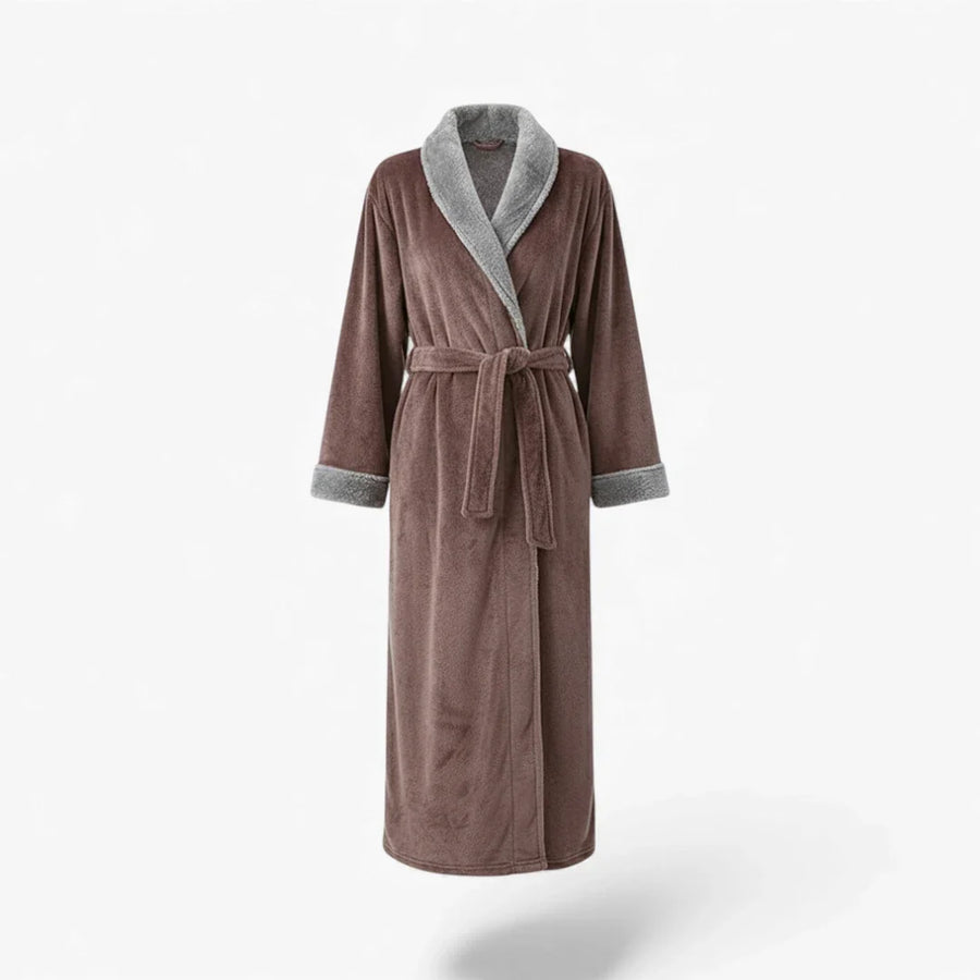 Peignoir Femme – Hiver Marron Long en Flanelle
