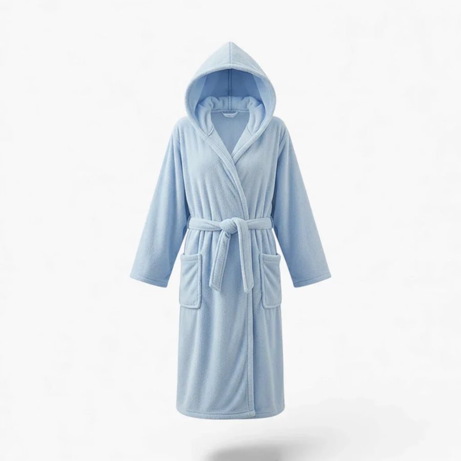 Peignoir Femme – Hiver Bleu à Capuche