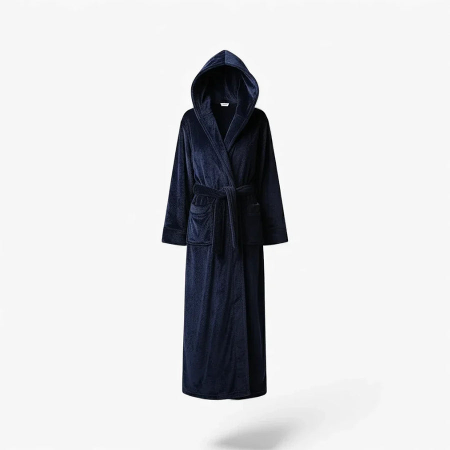 Peignoir Femme – Hiver Bleu Marine à Capuche