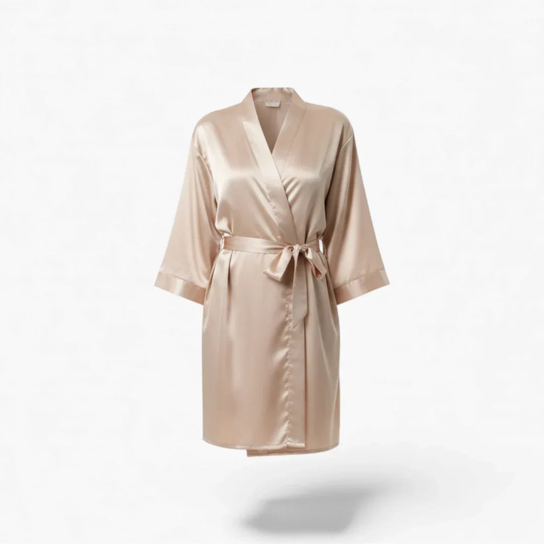 Peignoir Femme – En Satin Court Couleur Champagne