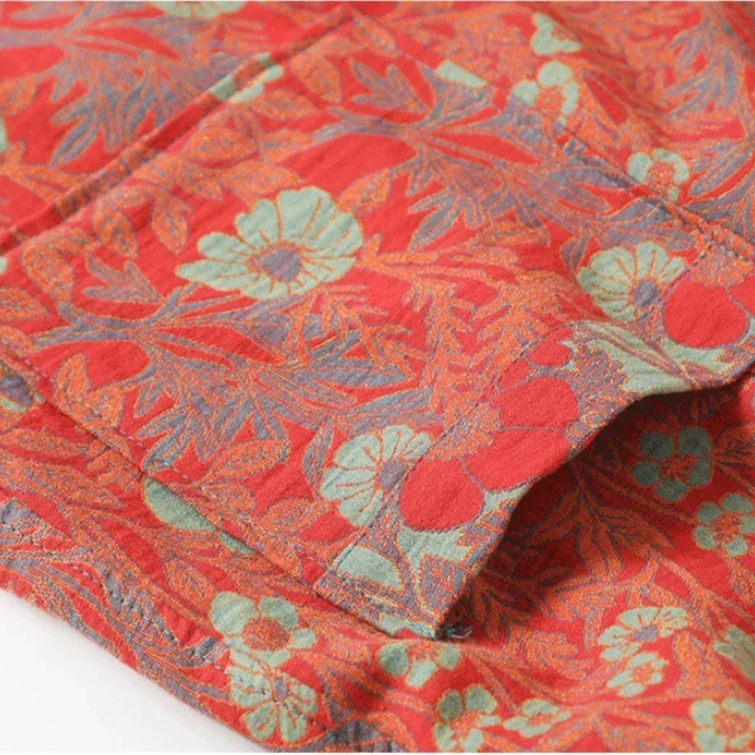 Peignoir Femme Coton – Style Japonais Rouge à Fleurs — photo 5