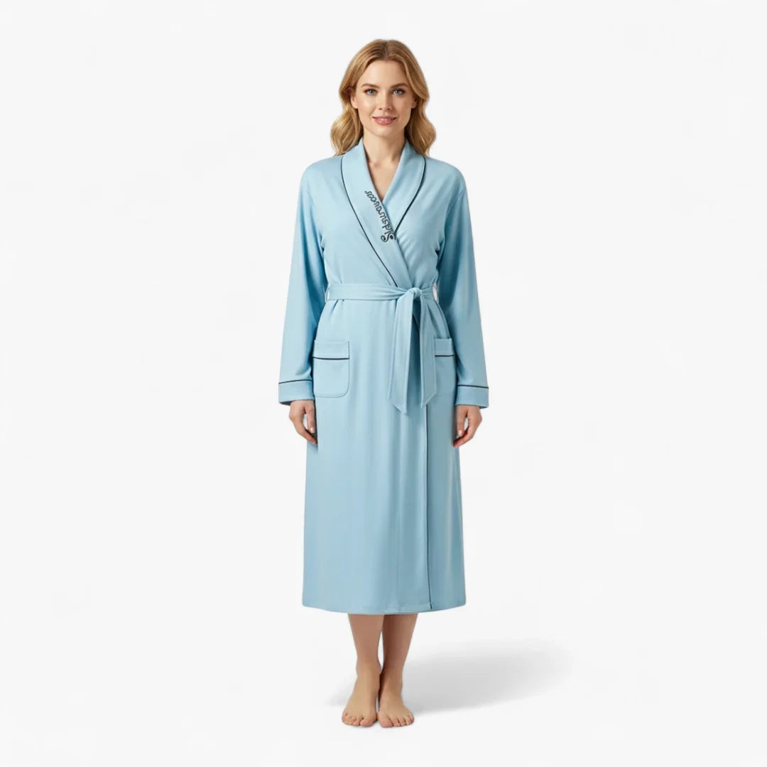 Peignoir Femme Coton – Long Bleu Clair à Col Châle — photo 2