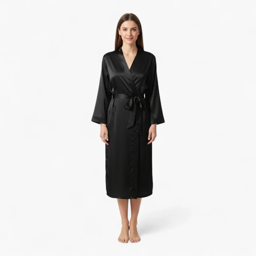 Peignoir Femme Satin – Noir Long Élégant et Léger — photo 2