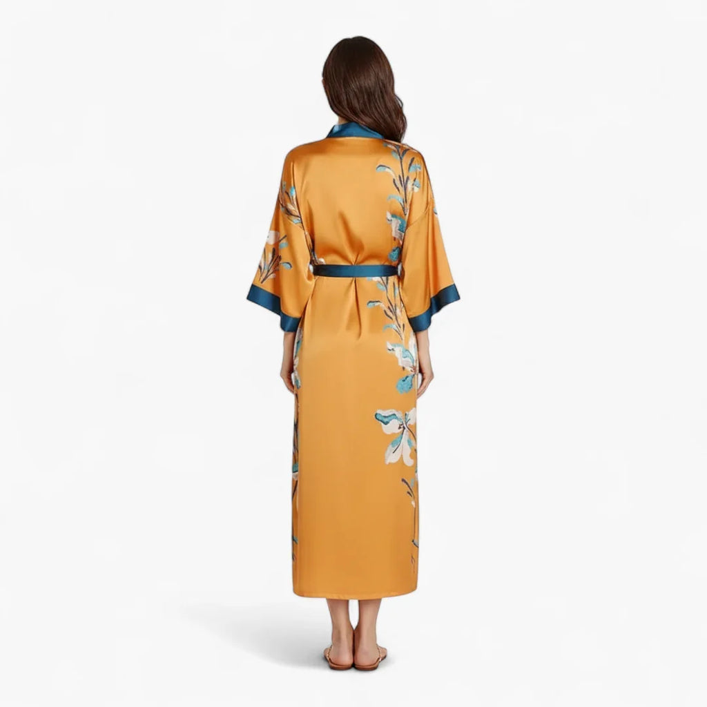 Peignoir Satin Orange Femme Fleuri — photo 3