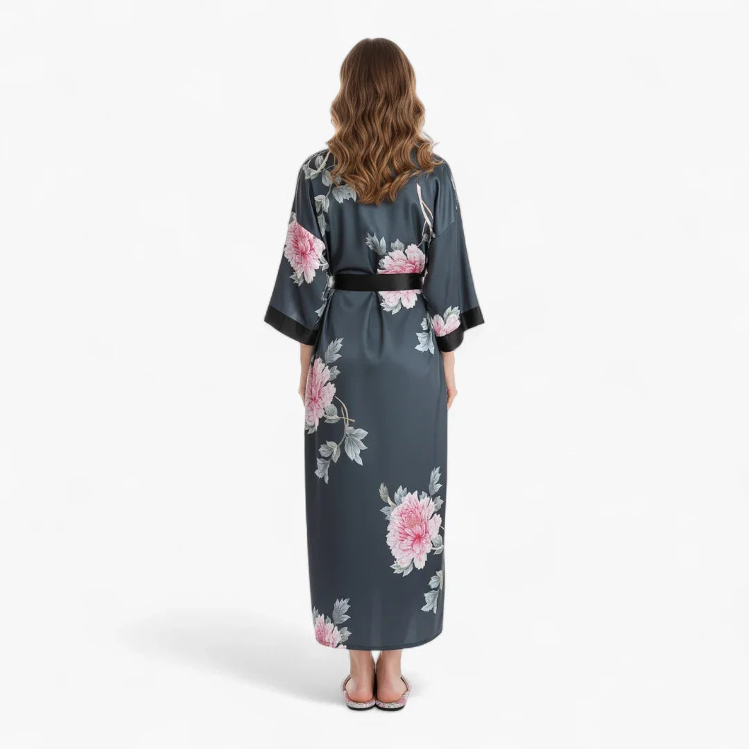 Peignoir Satin Gris Femme Fleuri — photo 3