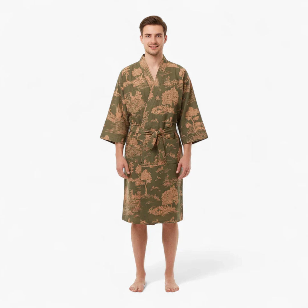 Peignoir kimono vert homme - Ukiyo — photo 2