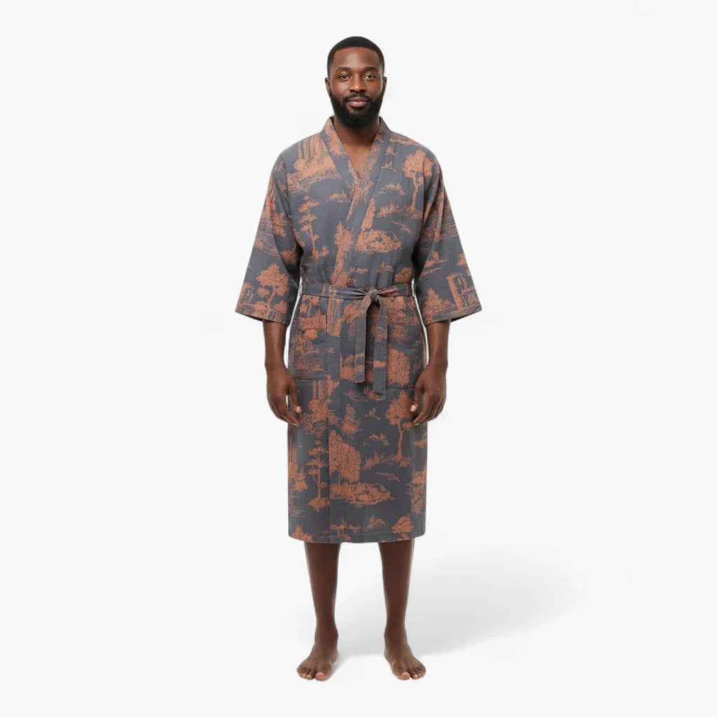 Peignoir kimono bleu homme - Ukiyo — photo 2