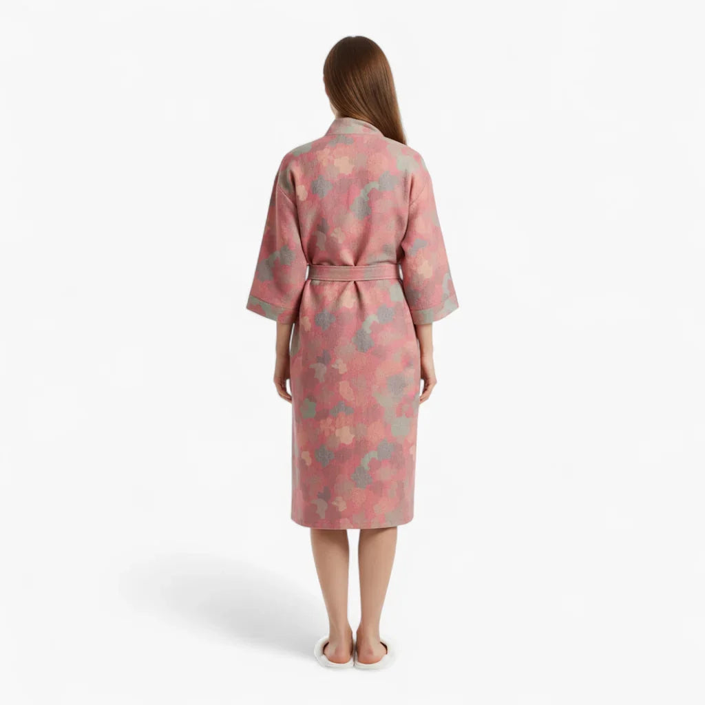 Peignoir Femme Coton – Style Japonais Rose à Motifs Nuageux — photo 3