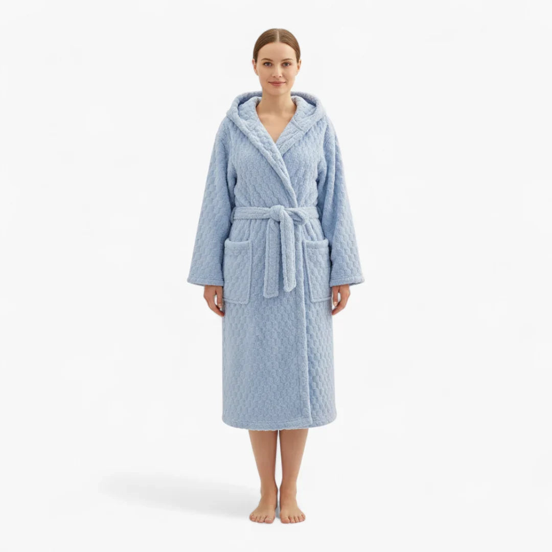 Peignoir Femme Hiver – Polaire à Capuche Bleu Ciel — photo 2