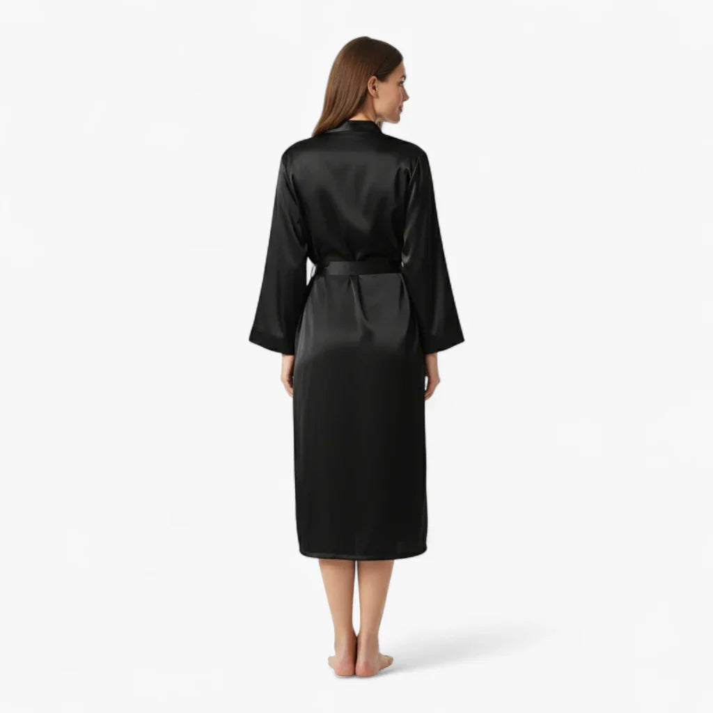 Peignoir Femme Satin – Noir Long Élégant et Léger — photo 3