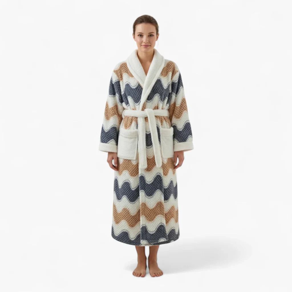 Peignoir Femme Hiver – En Polaire Long à Motifs Ondulés Multicolores — photo 2