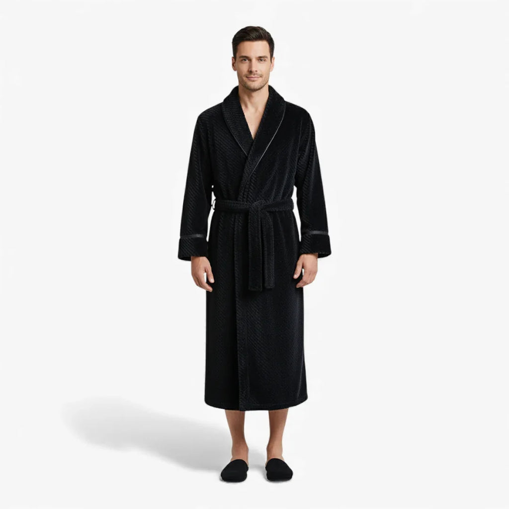 Peignoir Homme – Long Noir en Flanelle — photo 2