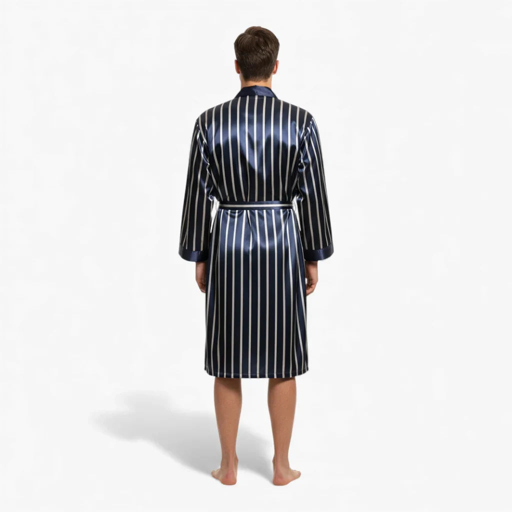 Peignoir Homme – En Satin Bleu à Rayures — photo 3