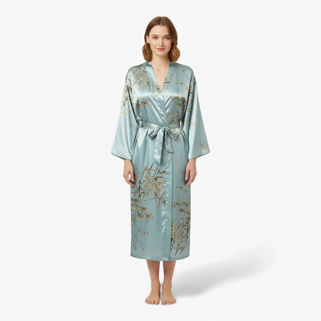 Peignoir Femme – En Satin Turquoise à Motif Fleuri — photo 2