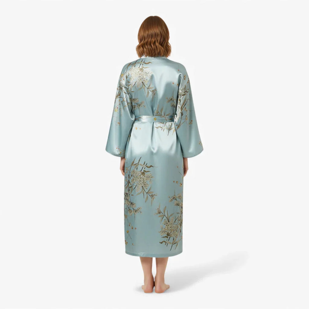 Peignoir Femme – En Satin Turquoise à Motif Fleuri — photo 3