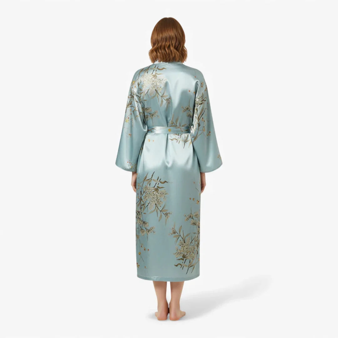 Peignoir Femme – En Satin Turquoise à Motif Fleuri — photo 3