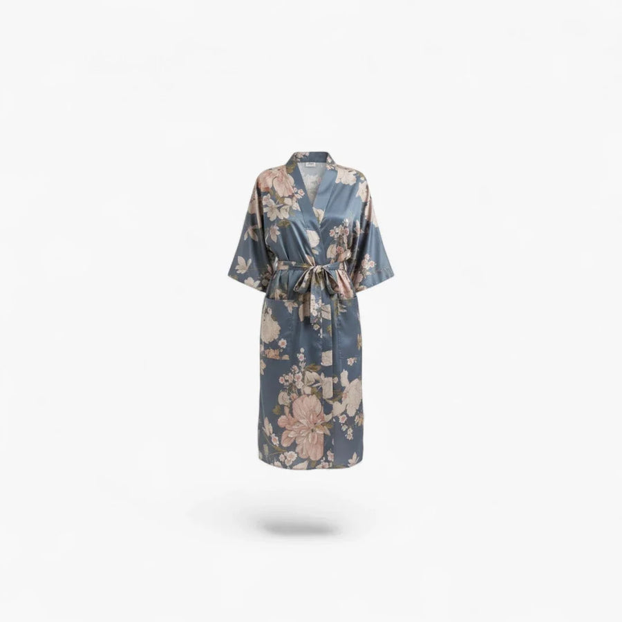 Kimono long bleu fleuri