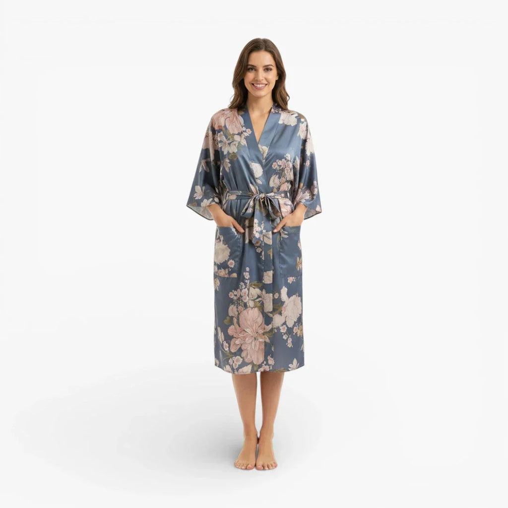 Kimono long bleu fleuri — photo 2