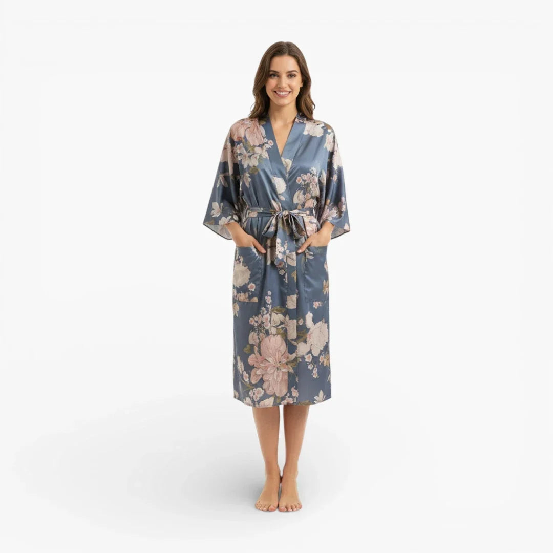 Kimono long bleu fleuri — photo 2